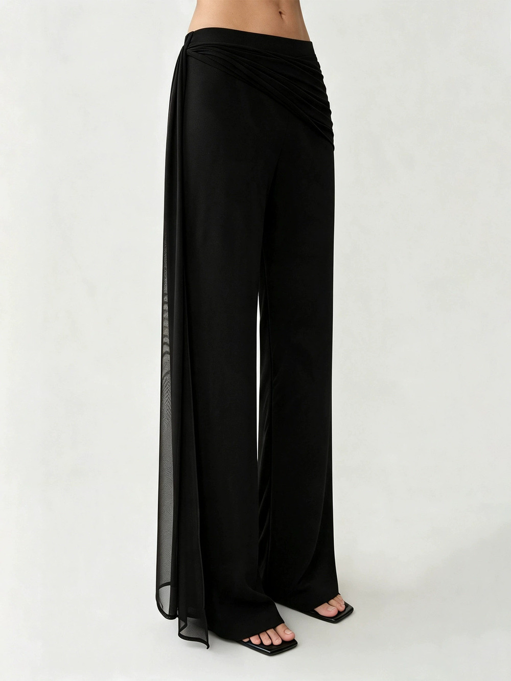 ZARA Elegant Black Flared Pants with Ribbon Slimming Casual Fall Winter Women